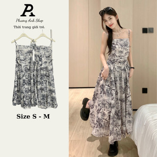 Đầm Dài Hai Dây Dáng Ôm In Họa Tiết Mực In Phong Cách Hàn Quốc Cổ Điển Thời Trang Cho Nữ.