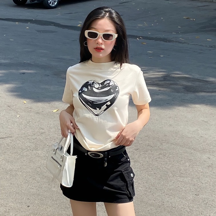 Áo BABY TEE BLACK HEART, áo thun baby tee cotton 100% localbrand 2023