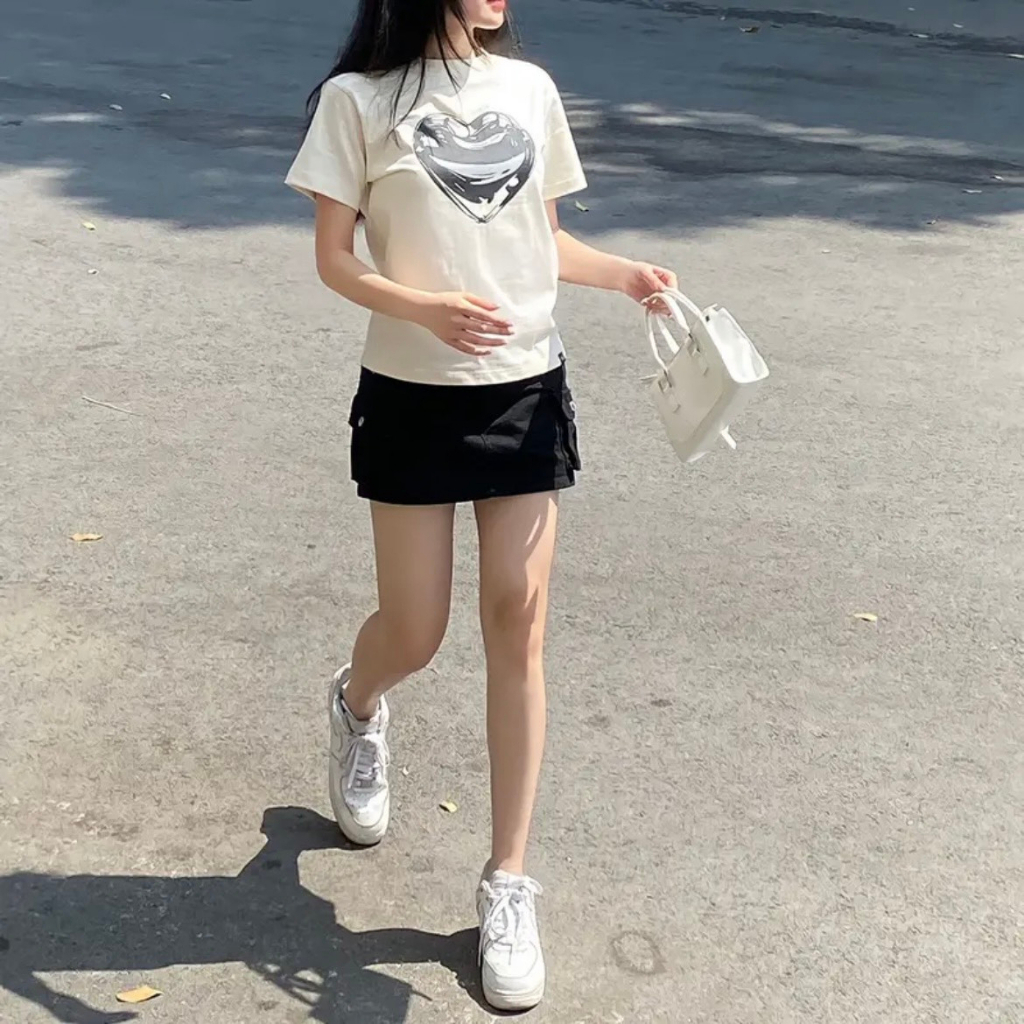 Áo BABY TEE BLACK HEART, áo thun baby tee cotton 100% localbrand 2023