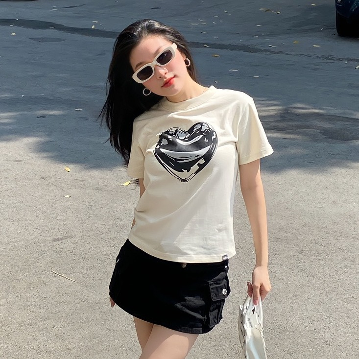 Áo BABY TEE BLACK HEART, áo thun baby tee cotton 100% localbrand 2023