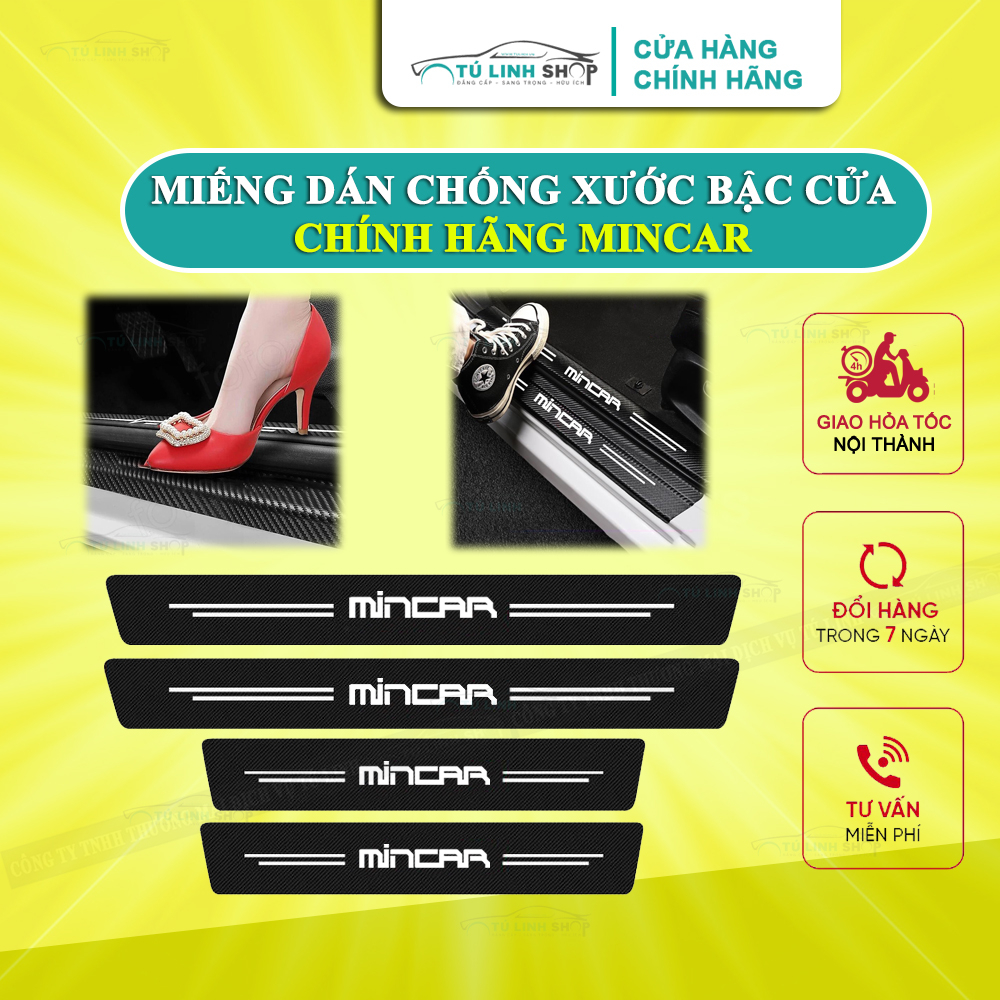 Dán bậc cửa ô tô chống trầy xước bằng Carbon chính hãng MINCAR và loại inox có đèn LED