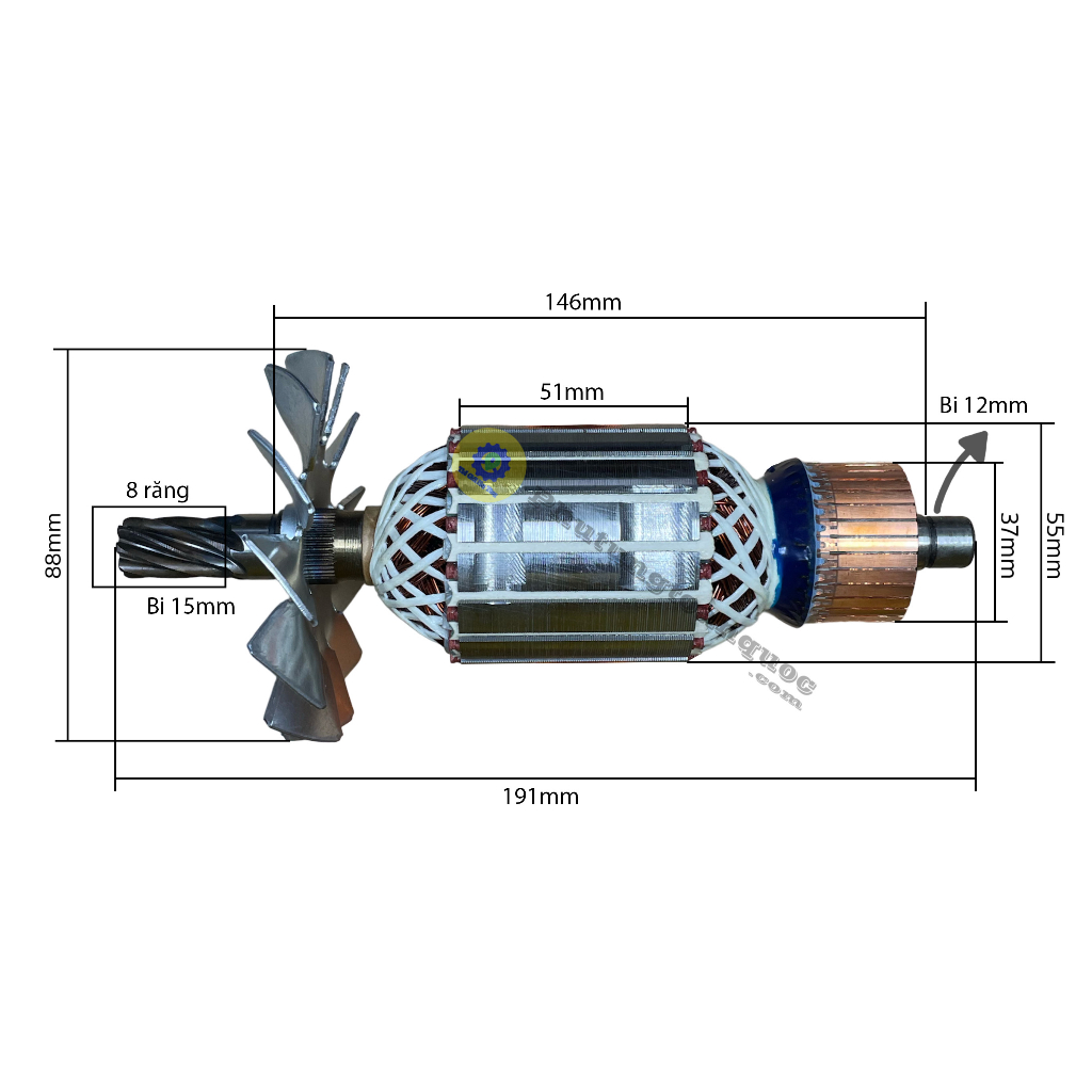 Rotor Máy Cắt Sắt Bàn 350mm Thay Thế Chung Các Hãng Jetman - Dekton - Rakuten 8 Răng Dấu Sắc 100% Dây Đồng