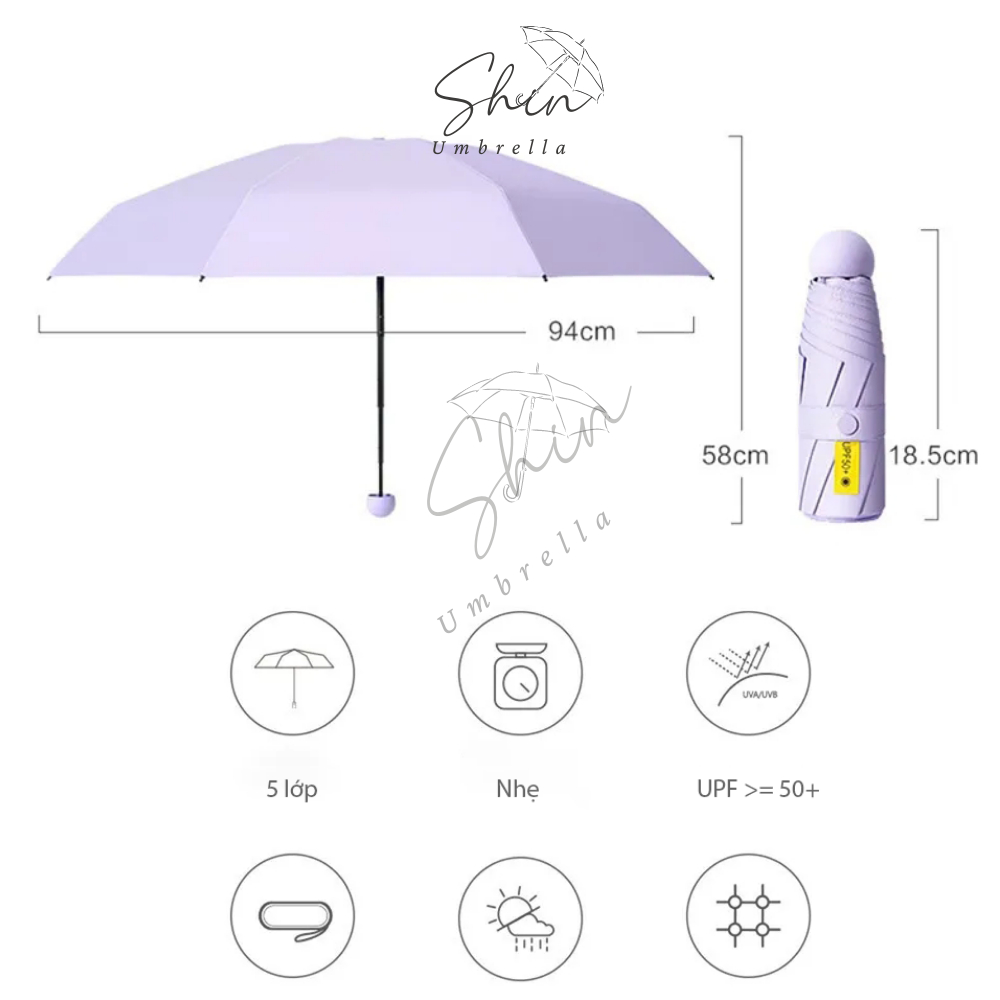 Ô Dù Gấp Gọn Bỏ Túi Mini Che Mưa Ô Che Nắng 3 Lớp Chống Tia UV Cao Cấp Kèm Hộp Đựng cao cấp - SHIN