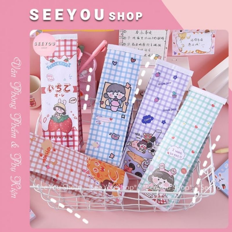 Túi Đựng Bút Da PU Họa Tiết Hộp Sữa Hoạt Hình Có Khóa Kéo sức Chứa Lớn - See You Shop