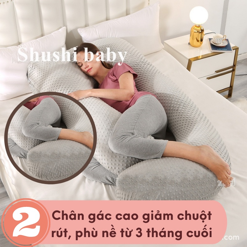 Gối Ôm Bà Bầu Hình Chữ U Vải Nhung Có Thiết Kế Gác Chân Shushi_baby