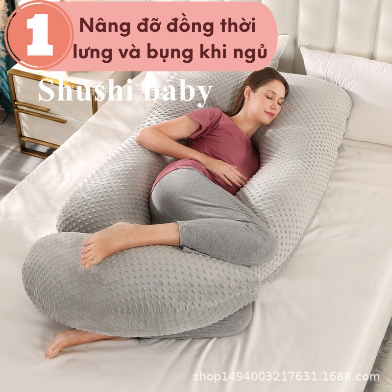 Gối Ôm Bà Bầu Hình Chữ U Vải Nhung Có Thiết Kế Gác Chân Shushi_baby