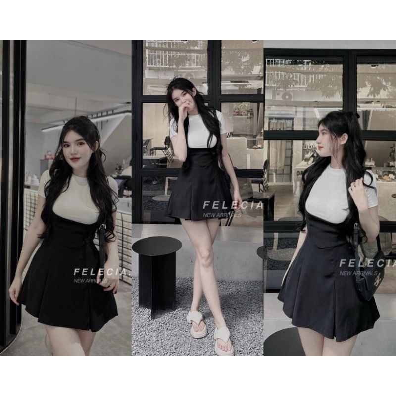 Set Yếm Đen + Áo Pull Trắng Cổ Tròn ( size S)