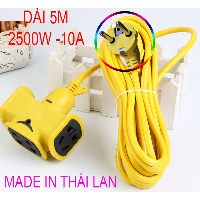 Cuộn dây điện kèm ổ cắm 5m phích cắm đúc chịu lực cao,Chống cháy nổ và chống rơi