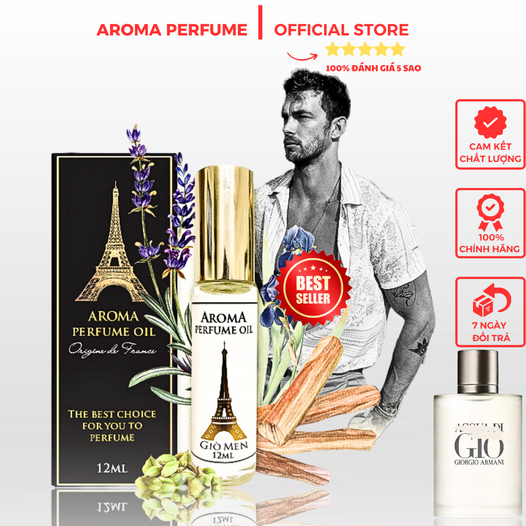 Nước Hoa Pháp Aroma Aqua Di Gio Cao Cấp Nam Tính, Tươi Mát, Sảng Khoái - 12ml