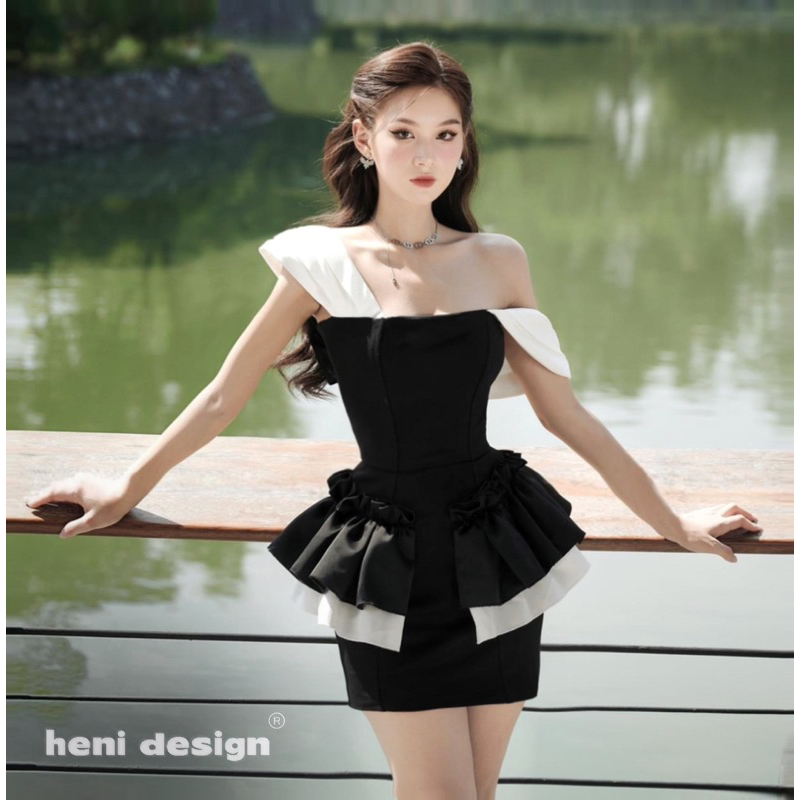 LUNA DRESS | Váy 2 Dây Bản To Cách Điệu Trễ Vai Đính Nơ Phối Bèo Bên Hông | Heni Design, Váy Trễ Vai,váy kỷ yếu,váy prom