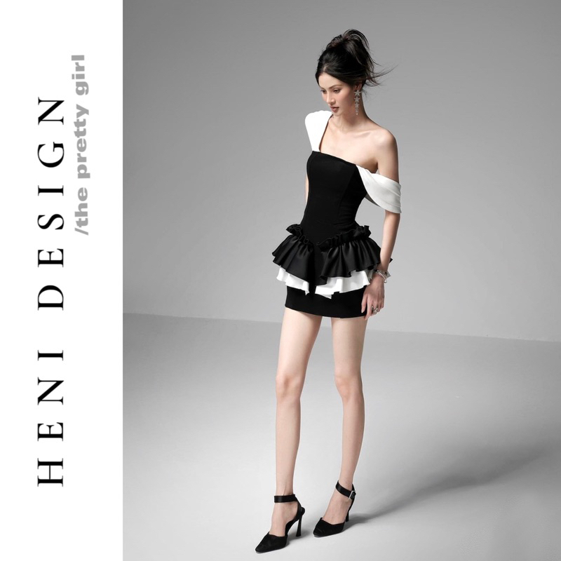 LUNA DRESS | Váy 2 Dây Bản To Cách Điệu Trễ Vai Đính Nơ Phối Bèo Bên Hông | Heni Design, Váy Trễ Vai,váy kỷ yếu,váy prom