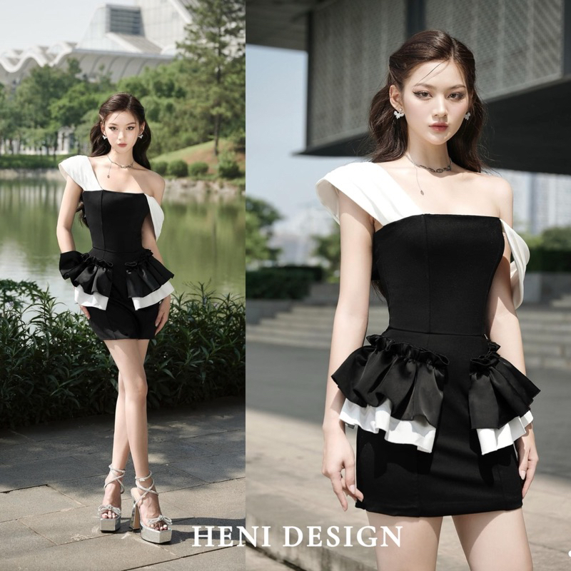 LUNA DRESS | Váy 2 Dây Bản To Cách Điệu Trễ Vai Đính Nơ Phối Bèo Bên Hông | Heni Design, Váy Trễ Vai,váy kỷ yếu,váy prom