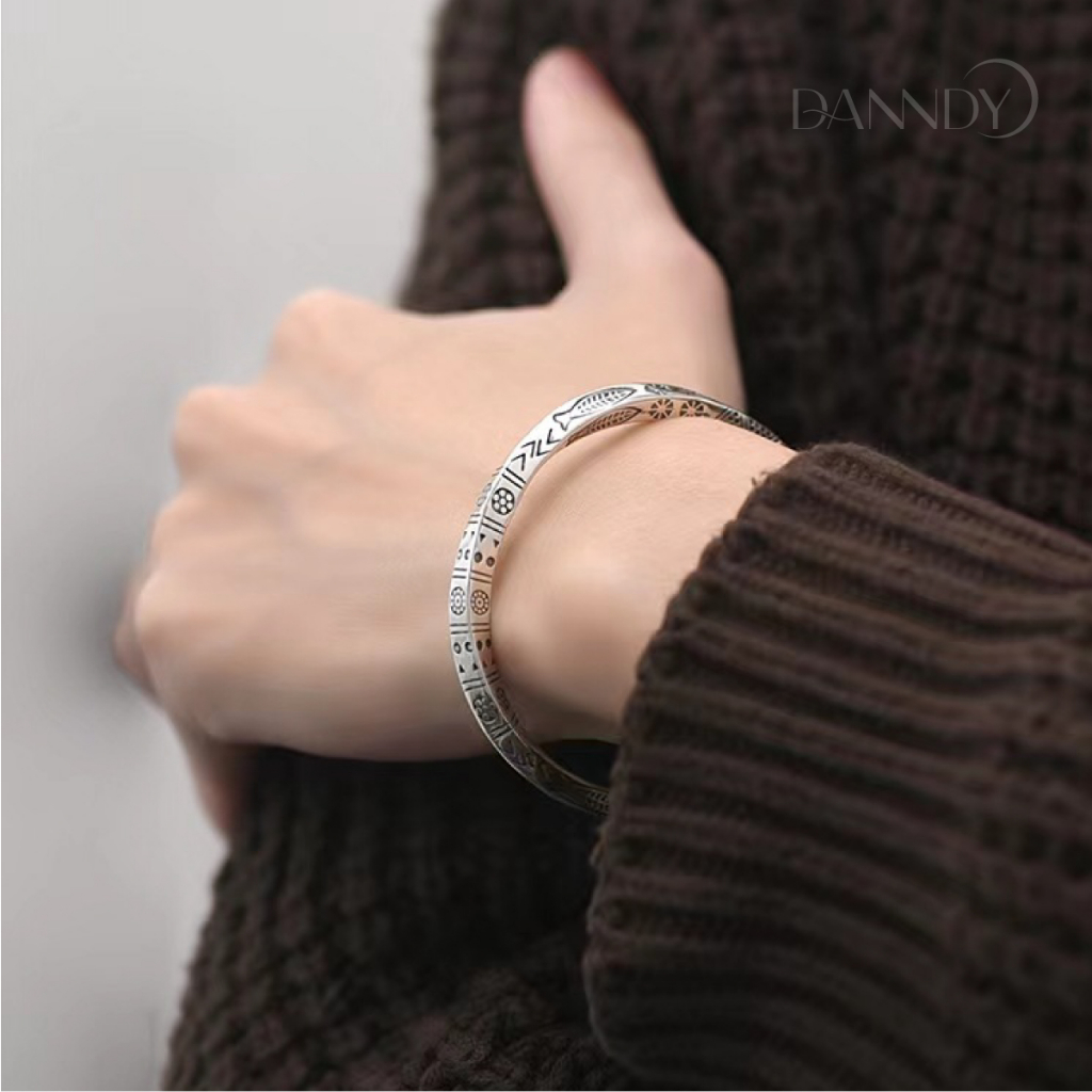 Vòng Tay Nam Đẹp. Vòng Tay Cuff Mạ Bạc. Vòng Tay Lắc Tay. Lắc Tay Nam Hoa Văn Thời Trang | Dandy
