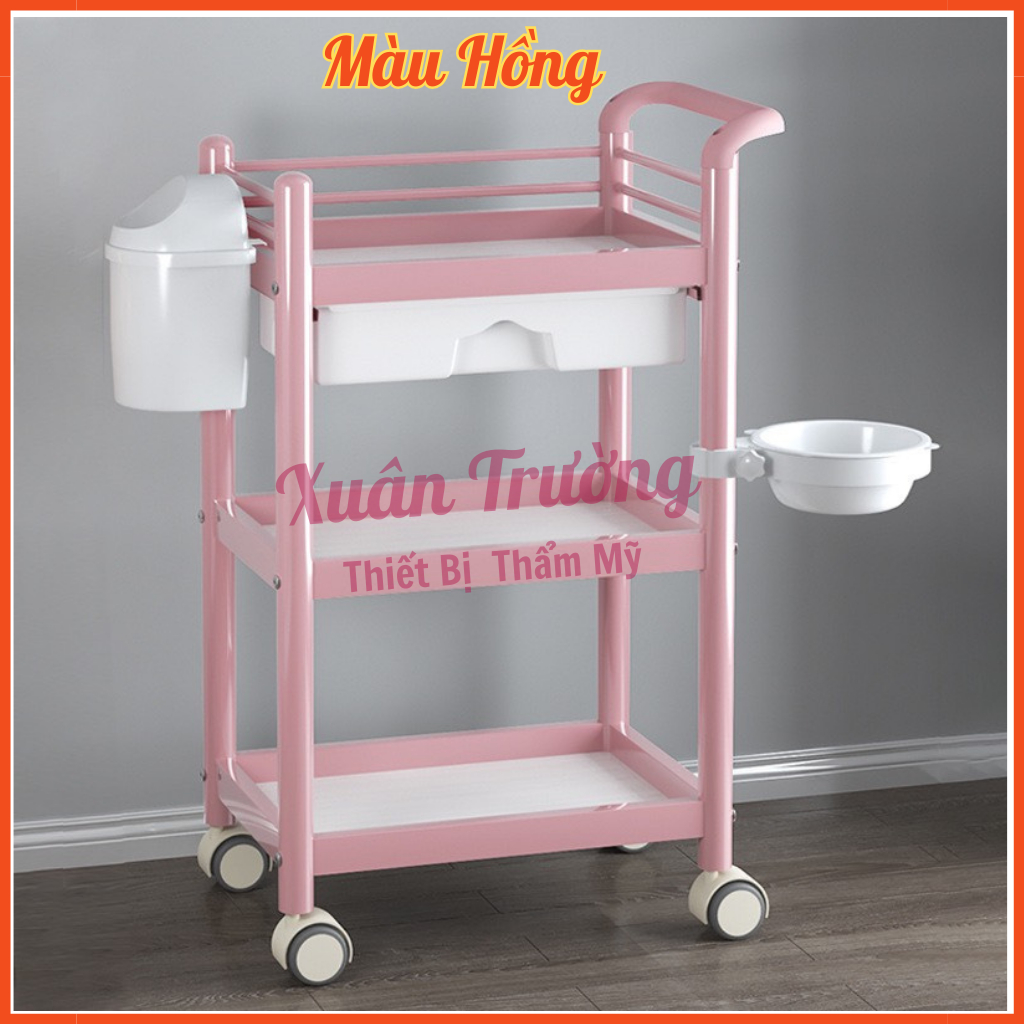 Xe đẩy nhựa 3 tầng có thùng rác | Kệ nhựa 3 tầng cao cấp | Kệ để đồ spa