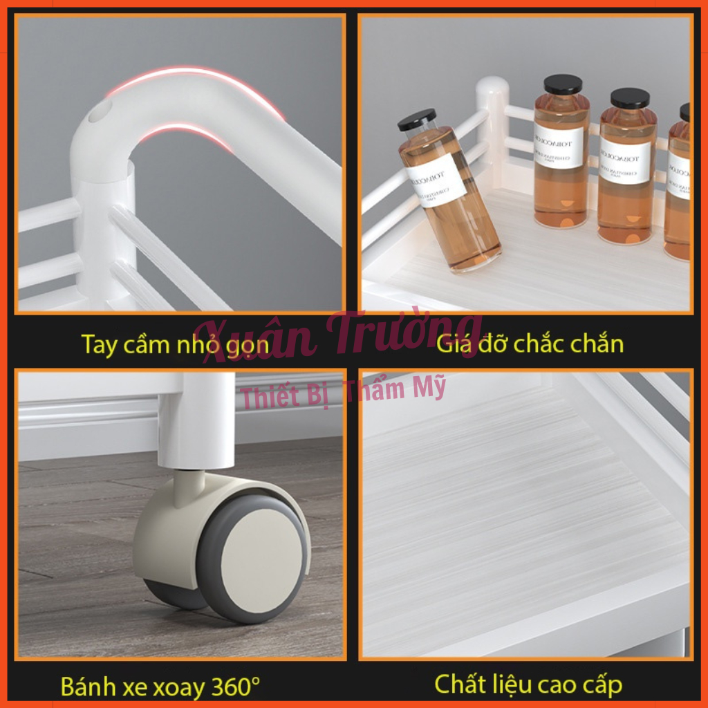 Xe đẩy nhựa 3 tầng có thùng rác | Kệ nhựa 3 tầng cao cấp | Kệ để đồ spa
