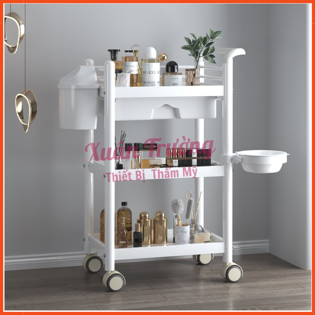 Xe đẩy nhựa 3 tầng có thùng rác | Kệ nhựa 3 tầng cao cấp | Kệ để đồ spa