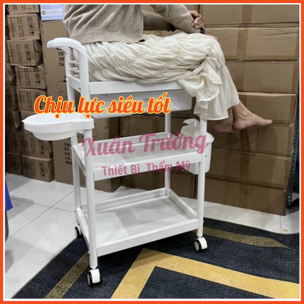 Xe đẩy nhựa 3 tầng có thùng rác | Kệ nhựa 3 tầng cao cấp | Kệ để đồ spa