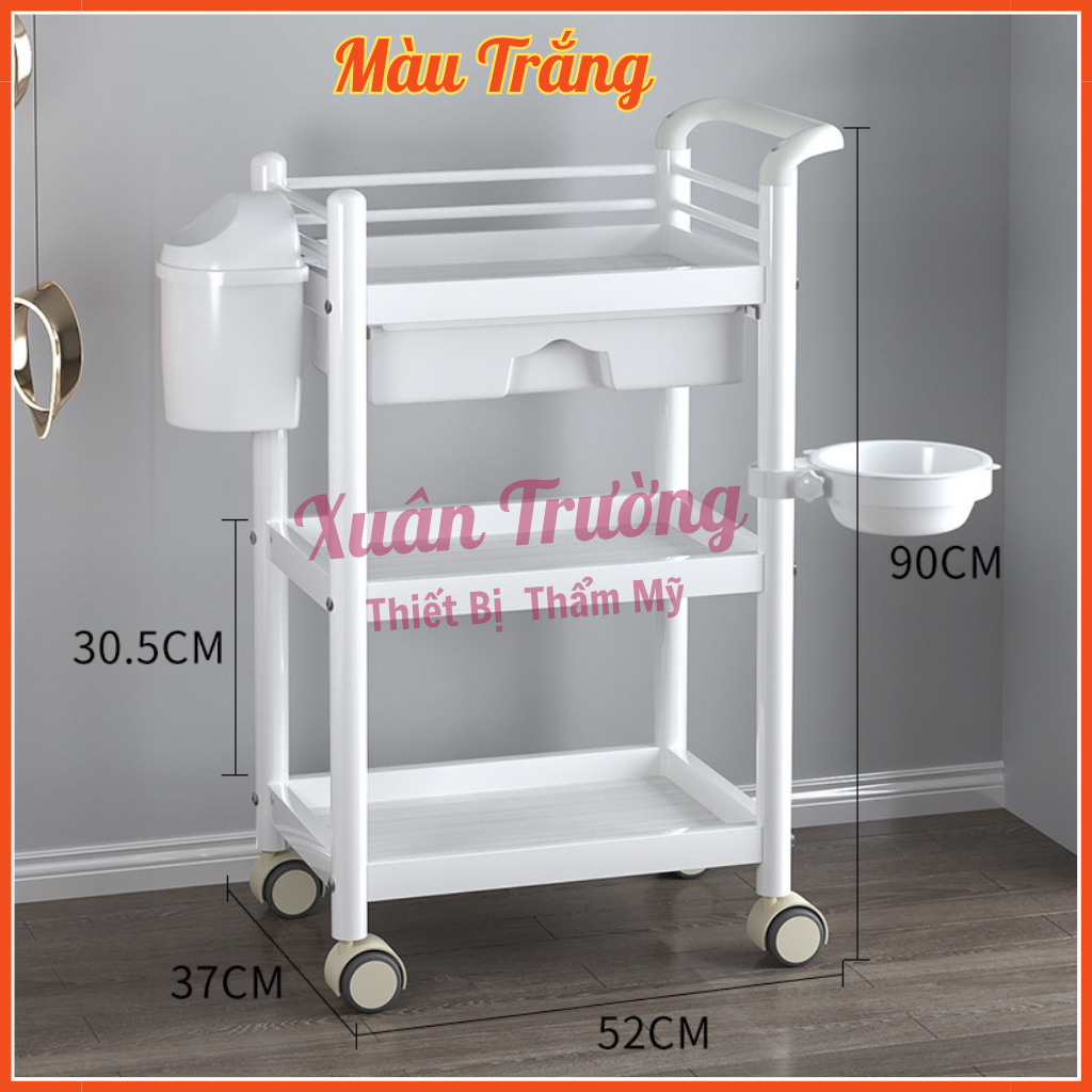 Xe đẩy nhựa 3 tầng có thùng rác | Kệ nhựa 3 tầng cao cấp | Kệ để đồ spa