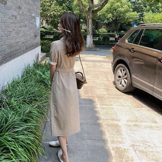 Đầm váy kem cổ trắng thắt eo công sở