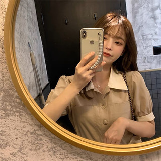 Đầm váy kem cổ trắng thắt eo công sở
