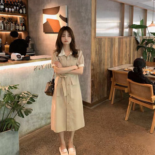 Đầm váy kem cổ trắng thắt eo công sở