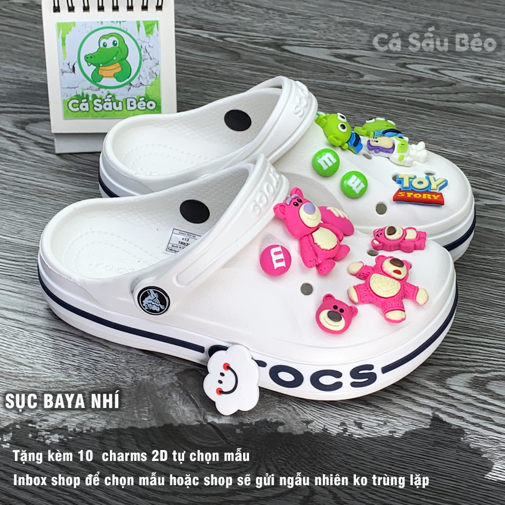 Dép sục Cross trẻ em Baya màu Trắng chống trượt tặng kèm 10 Charms siêu dễ thương