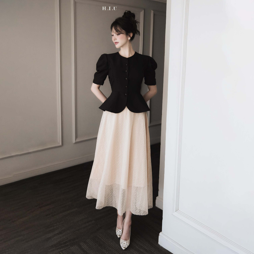 Chân váy nữ kiểu ren 2 lớp Jeni Skirt H.I.U Fashion , thiết kế sang trọng dáng dài midi nhẹ mát HIU design