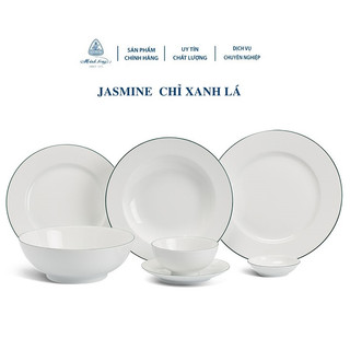 Bộ chén tô dĩa sứ Minh Long viền xanh lá - chén tô dĩa sứ minh long viền xanh lá