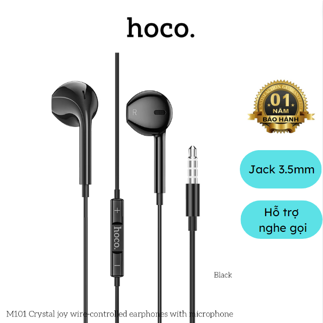 Tai Nghe Có Dây Hoco M101 Chân Cắm 3,5mm Có Hỗ Trợ Đàm Thoại Màu Trắng