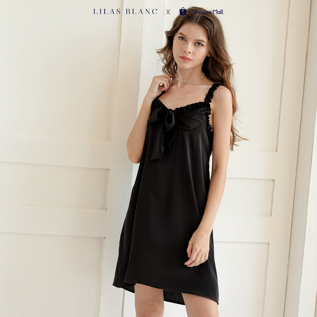 Váy Ngủ Hai Dây Nữ Mặc Nhà Chất Liệu Lụa Màu Đen Thiết Kế Cúp Ngực Black Lola Dress LILAS BLANC