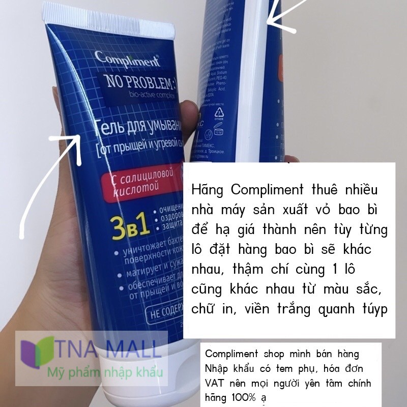 Gel rửa mặt BHA Compliment Noproblem 200ml giúp giảm mụn, sạch sâu, ngăn ngừa mụn, viêm trên da