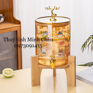 Bình nước thuỷ tinh cao cấp chịu nhiệt hoạ tiết dễ thương, có kệ 2,5 lít và 3,5 lít