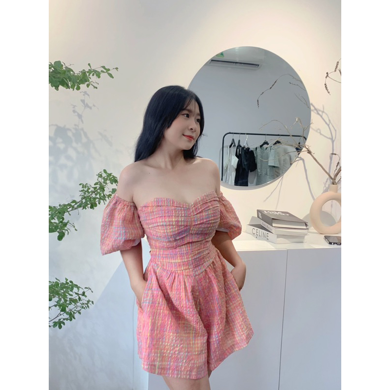 Jumpsuit quây Bigsize chất jean kèm tay áo rớt vai