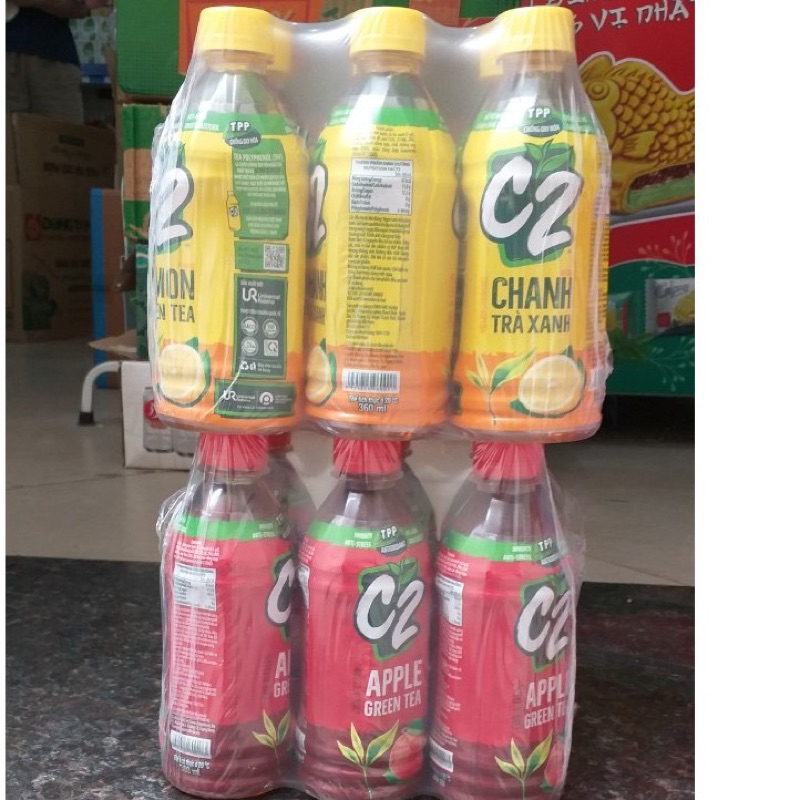 Loc Nước Trà xanh C2 vị chanh/táo  355ml