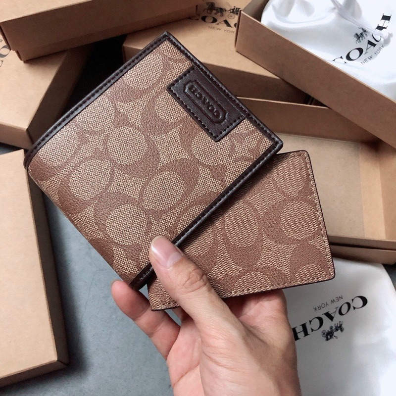 Ví Coach nam da thật bền bỉ lót logo xịn 3 màu