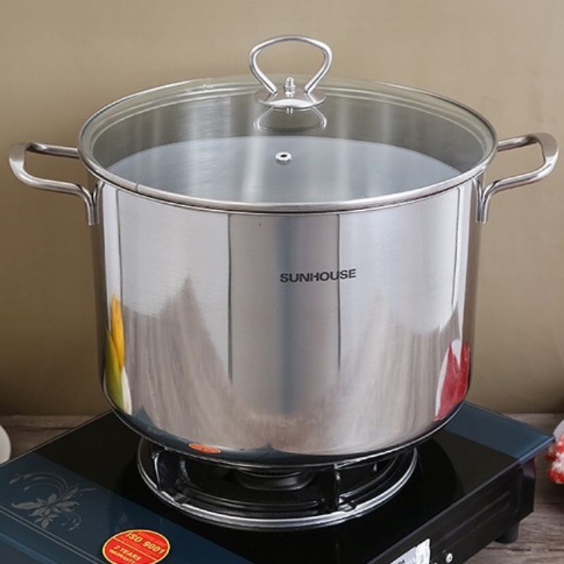 Nồi luộc gà inox 3 đáy SUNHOUSE SH28LG - siêu tiện lợi, dùng cho bếp từ