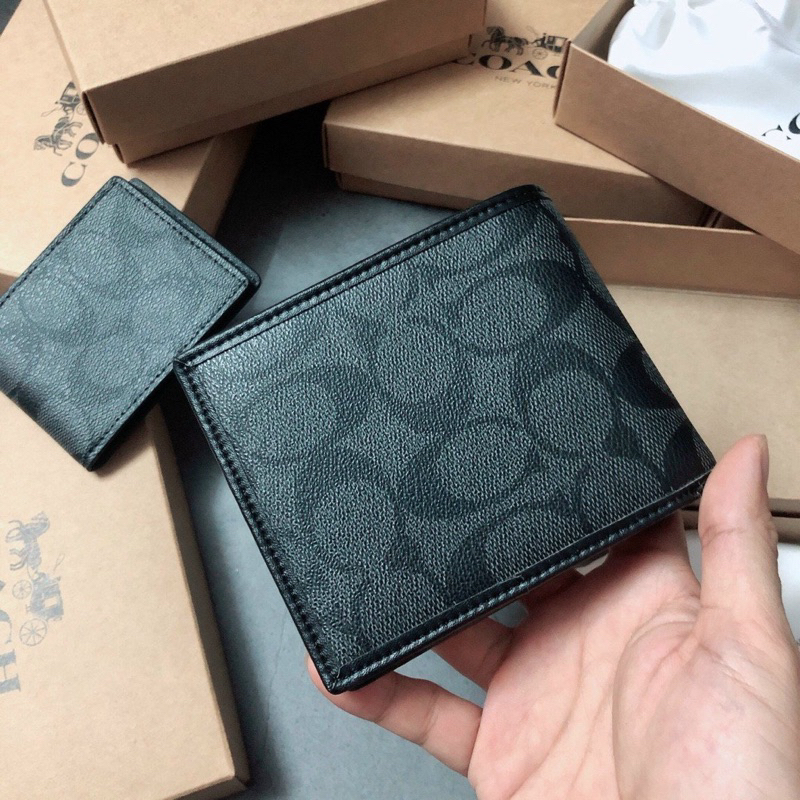 Ví Coach nam da thật bền bỉ lót logo xịn 3 màu