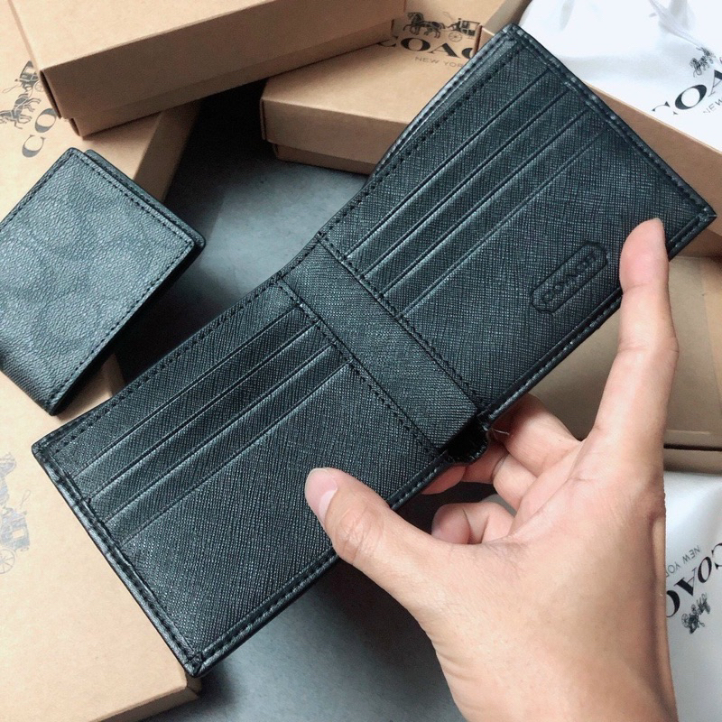 Ví Coach nam da thật bền bỉ lót logo xịn 3 màu