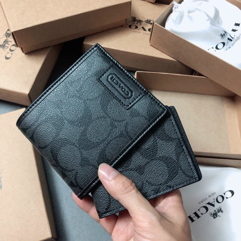 Ví Coach nam da thật bền bỉ lót logo xịn 3 màu