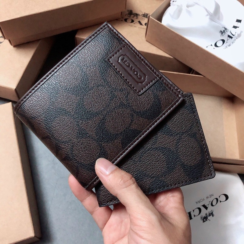 Ví Coach nam da thật bền bỉ lót logo xịn 3 màu