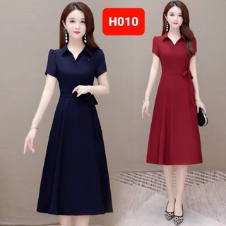 Đầm cổ bẻ tay ngắn thắt eo
