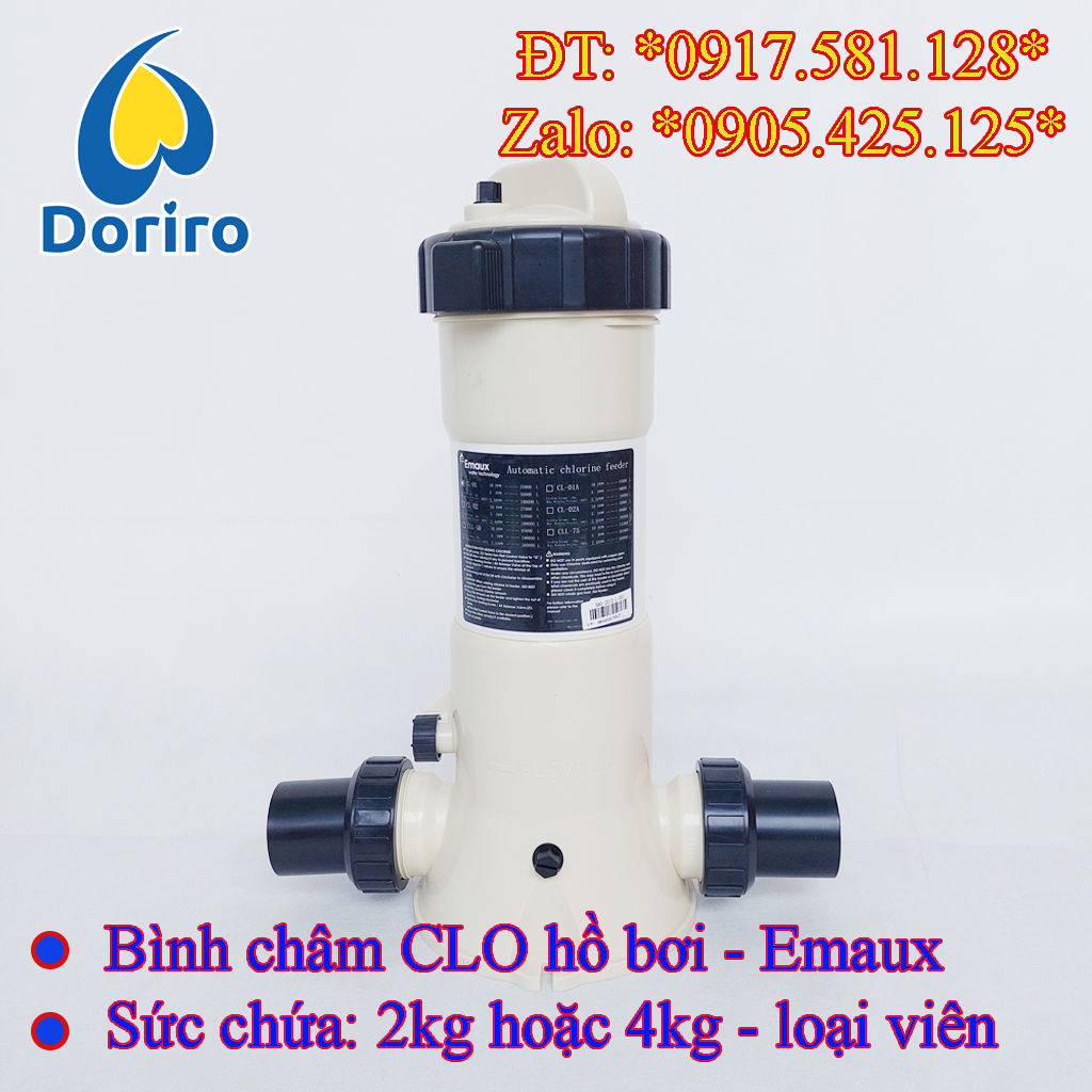 Bình nạp CLO hồ bơi - Emaux, dạng viên nén, mã hiệu CL-01 (sức chứa 2kg); CL-02 /4kg; CLL-50/6kg; CLL-75/11kg