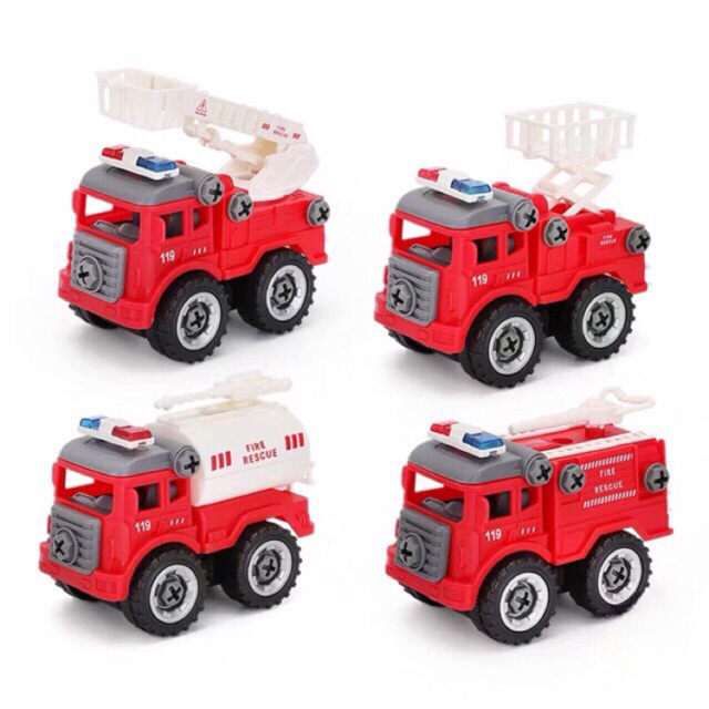 Set 4 chiếc xe cứu hoả lắp ráp ( kèm cờ lê -tô vít) tỉ lệ 1:64