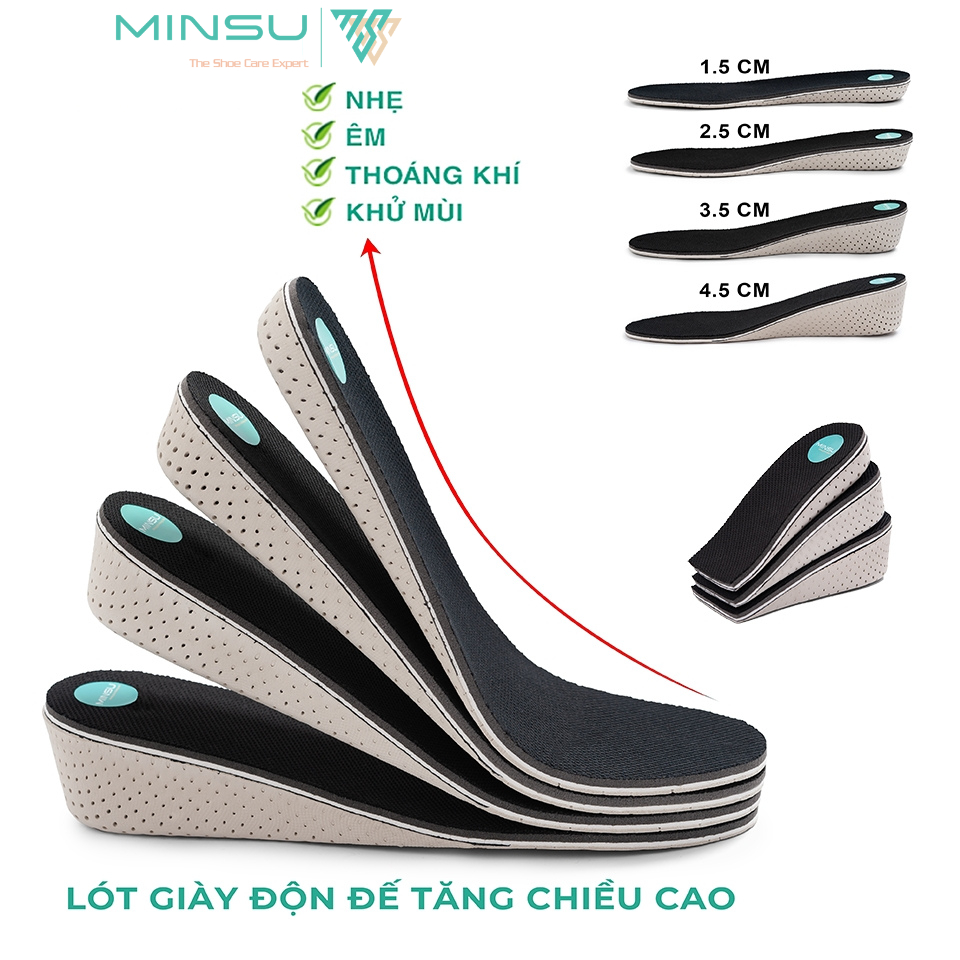 Lót Giày Tăng Chiều Cao Cả Bàn và Nửa Bàn Chân Nam Nữ Cao Cấp MINSU M7018 Chuyên Dùng cho Giày Thể Thao Sneaker Độn Đế