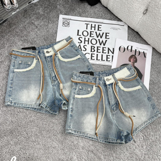Quần short MYK Jeans -Vạt trắng kèm dây 2 màu