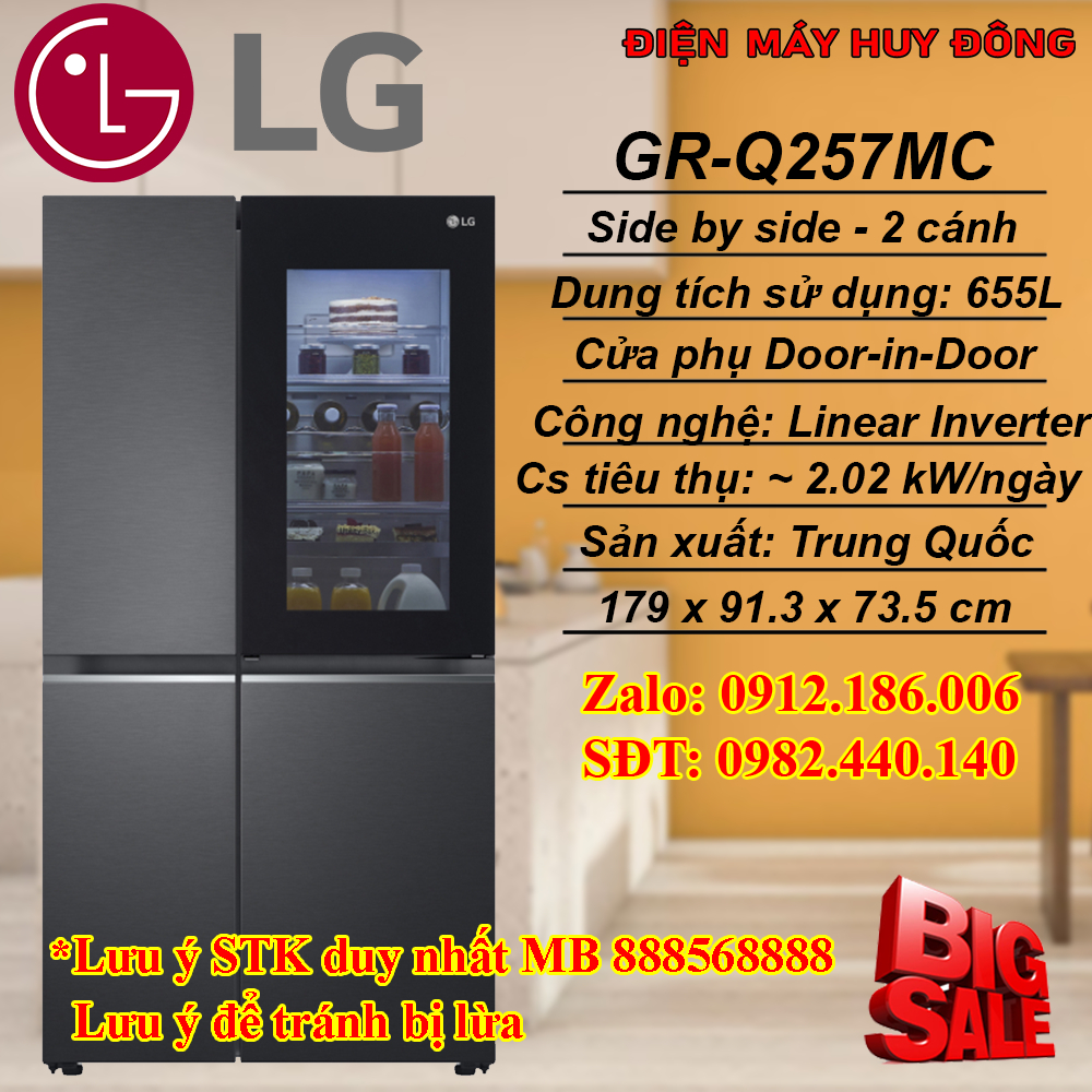 Tủ lạnh LG Inverter 655 lít GR-Q257MC