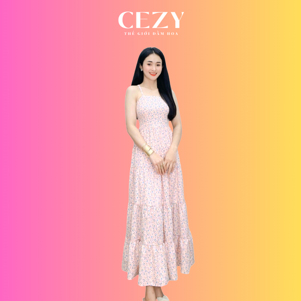 Đầm maxi đi biển 2 dây hoa nhí có size bigsize CEZY D88