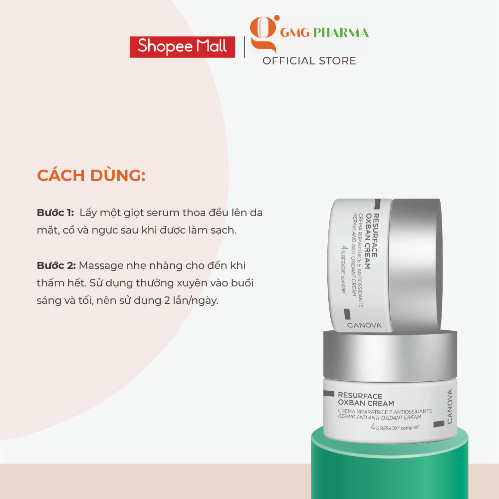Kem phục hồi Canova Resurface Oxban Cream Crema Riparatrice E Antiossidante, Repair And Anti Oxid cho da lão hóa, nám