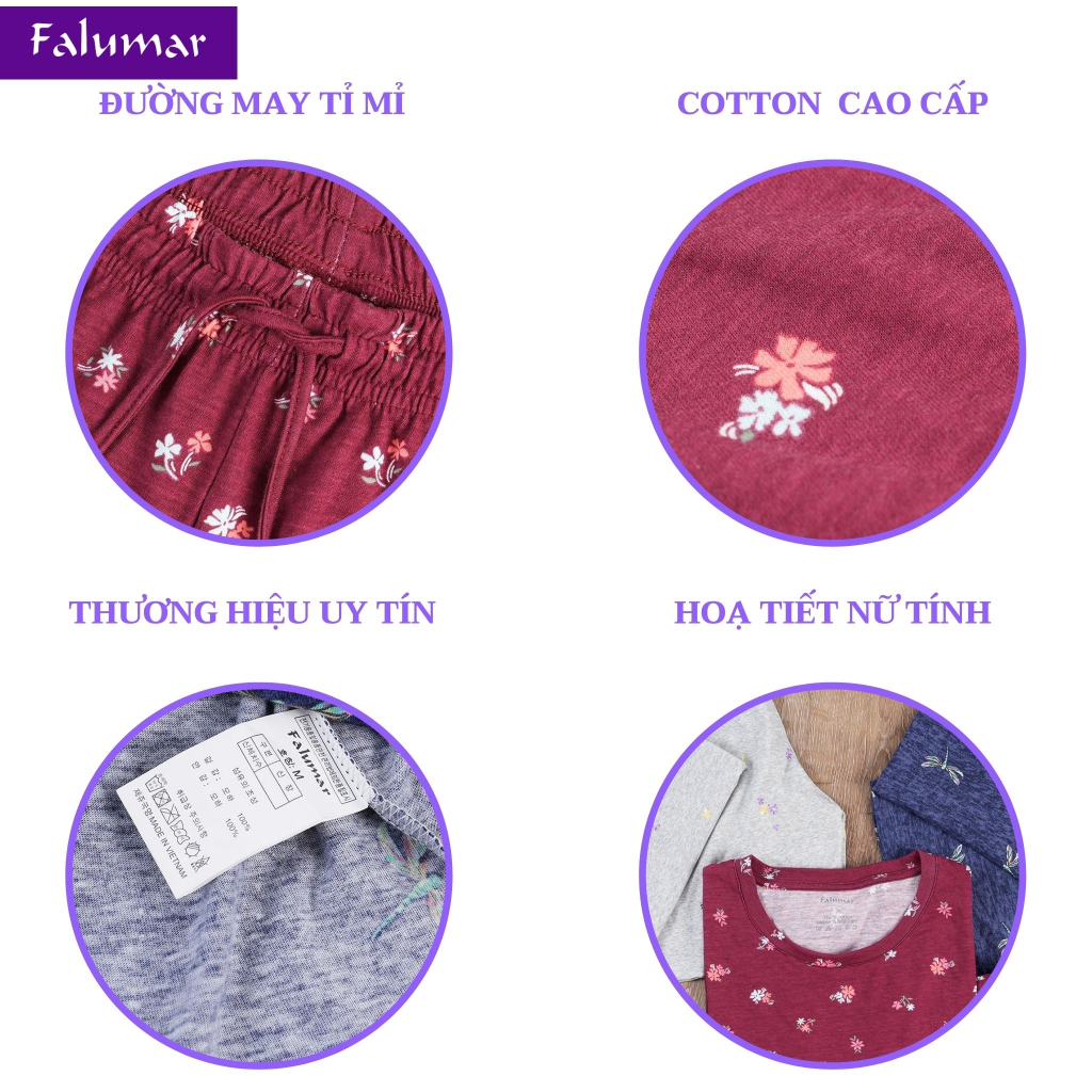 Bộ đồ nữ quần đùi hoa nhí Falumar, set quần áo mặc nhà chất cotton cho thanh niên, trung niên