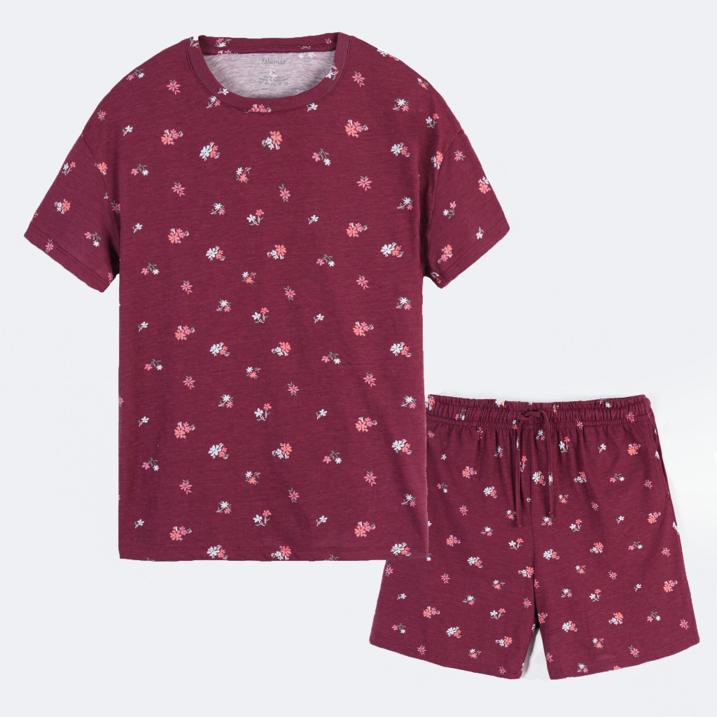 Bộ đồ nữ quần đùi hoa nhí Falumar, set quần áo mặc nhà chất cotton cho thanh niên, trung niên